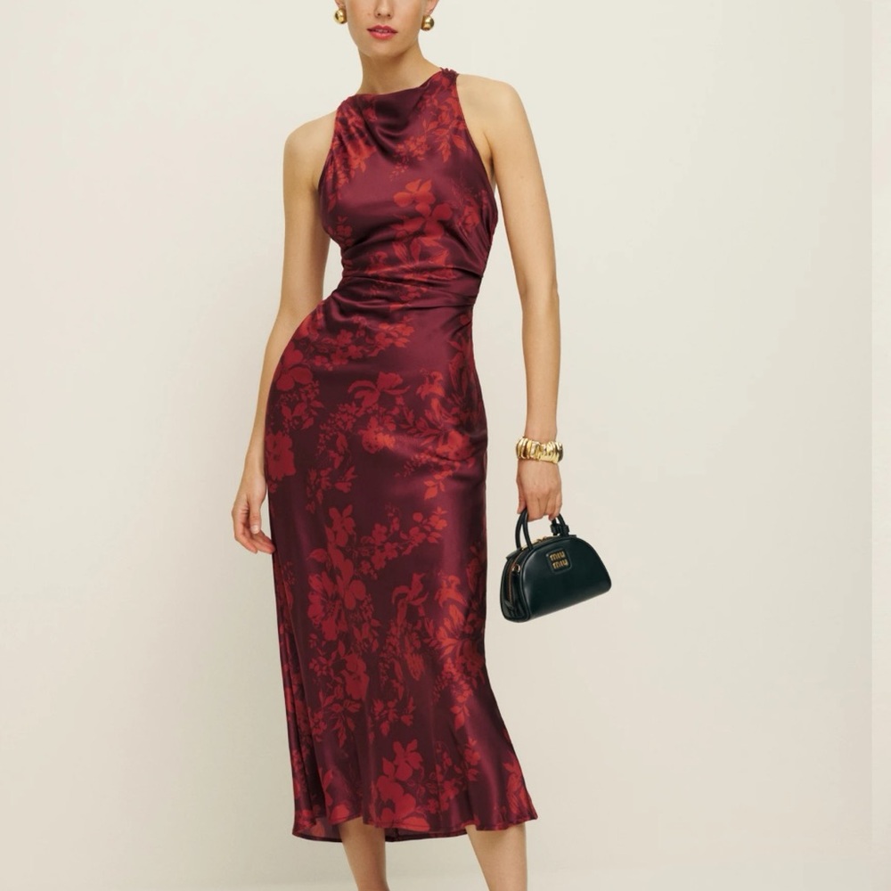 Reformation Casette Silk Dress in Satine